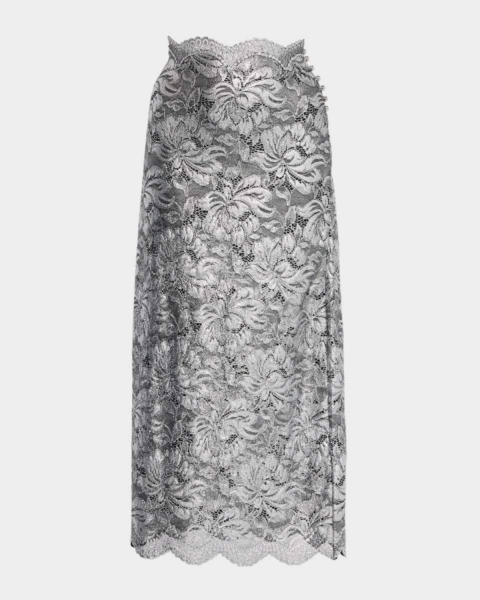 Foiled Lace Midi Skirt